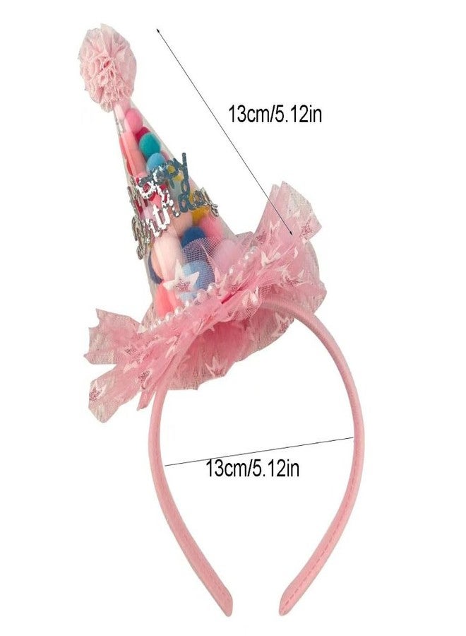 Pokinge 2Pcs Birthday Hat Headband Hair Hoop - Cone Shaped Lace Crown Headwear Party Photo Prop For Girls - Image 4