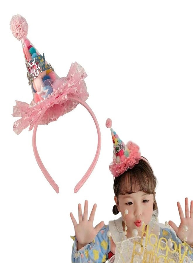 Pokinge 2Pcs Birthday Hat Headband Hair Hoop - Cone Shaped Lace Crown Headwear Party Photo Prop For Girls - Image 2