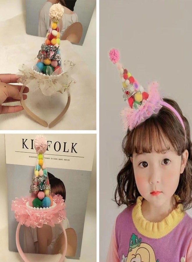 Pokinge 2Pcs Birthday Hat Headband Hair Hoop - Cone Shaped Lace Crown Headwear Party Photo Prop For Girls - Image 5