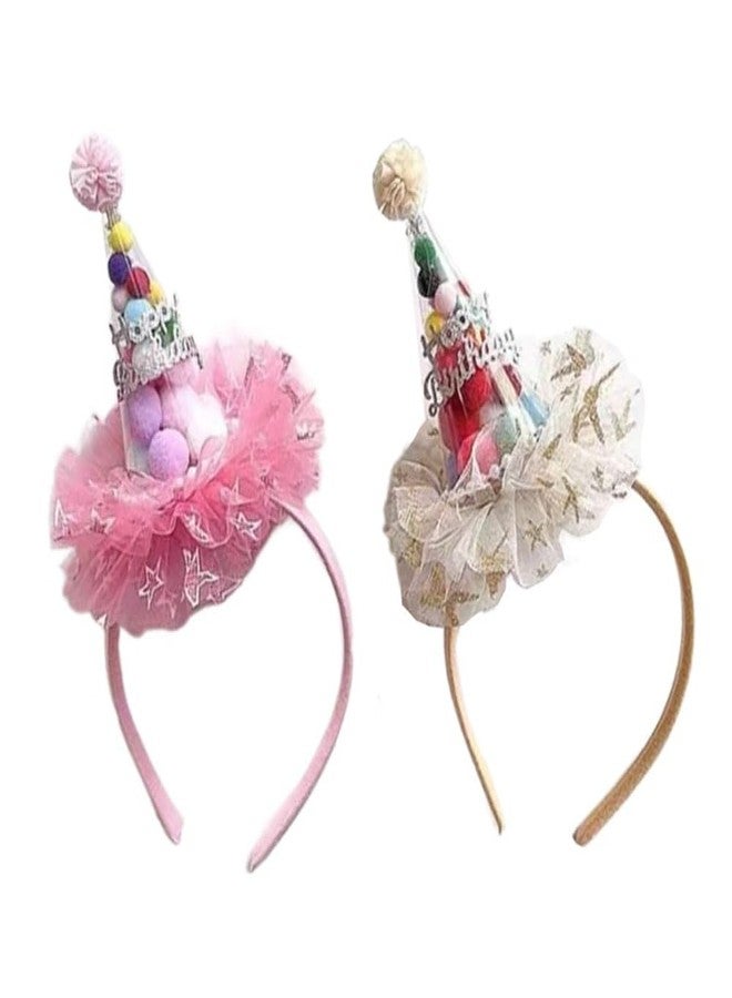 Pokinge 2Pcs Birthday Hat Headband Hair Hoop - Cone Shaped Lace Crown Headwear Party Photo Prop For Girls - Image 3