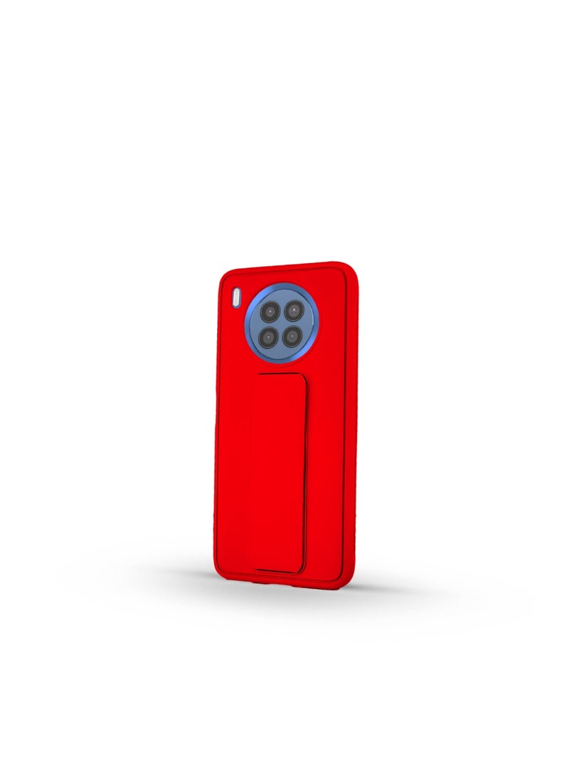 For Huawei Nova 8i Silicone Back Case with Leather Handle Wrist Strap , Kickstand Back Feature Landscape and Portrait , Magnetic Holder Compatible with Huawei Nova 8i (6.67'') (Red) - Image 1