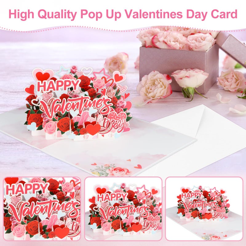 FaCraft Valentines Day Card - 3D Handmade Rose Garden Design Happy Pop Up Valentines Cards with Envelope, Blank Insert ï¼† Seals, Valentine's Day Gift for Him Her Wife Husband Boyfriend Adults - Image 2