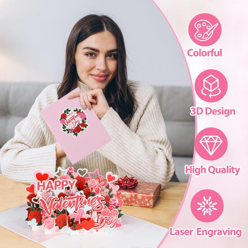 FaCraft Valentines Day Card - 3D Handmade Rose Garden Design Happy Pop Up Valentines Cards with Envelope, Blank Insert ï¼† Seals, Valentine's Day Gift for Him Her Wife Husband Boyfriend Adults - Image 4