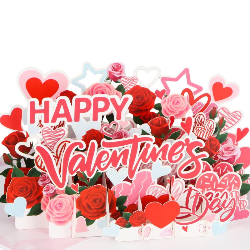 FaCraft Valentines Day Card - 3D Handmade Rose Garden Design Happy Pop Up Valentines Cards with Envelope, Blank Insert ï¼† Seals, Valentine's Day Gift for Him Her Wife Husband Boyfriend Adults - Image 1