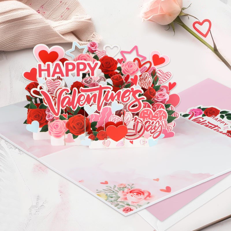 FaCraft Valentines Day Card - 3D Handmade Rose Garden Design Happy Pop Up Valentines Cards with Envelope, Blank Insert ï¼† Seals, Valentine's Day Gift for Him Her Wife Husband Boyfriend Adults - Image 5