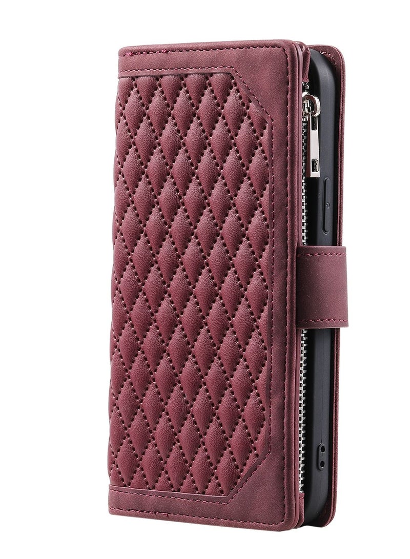 Suteni Zipped Flip Cover Card Slots Leather Phone Case for Samsung - Image 1