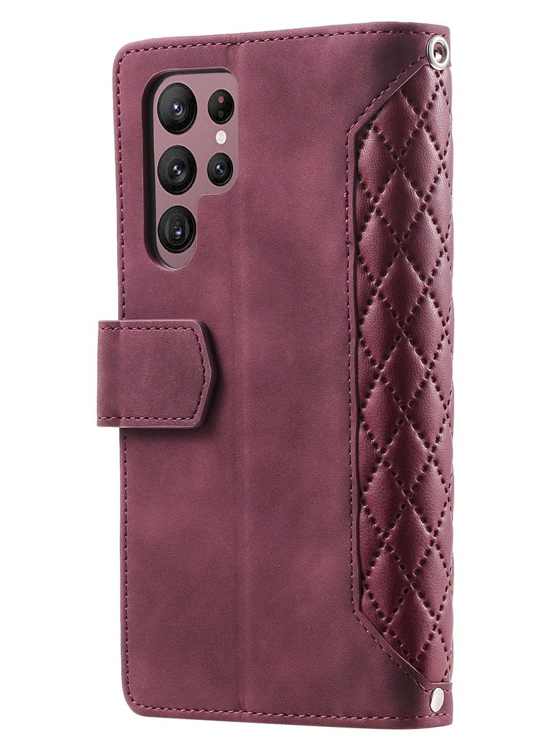 Suteni Zipped Flip Cover Card Slots Leather Phone Case for Samsung - Image 2