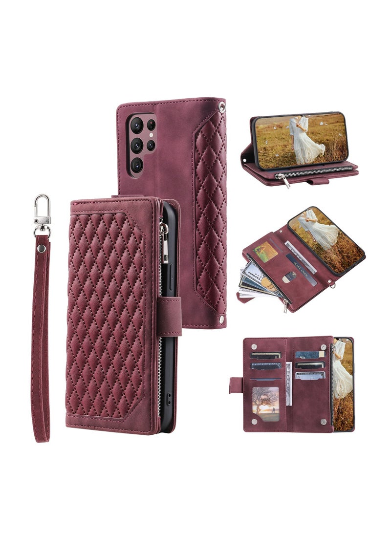 Suteni Zipped Flip Cover Card Slots Leather Phone Case for Samsung - Image 3
