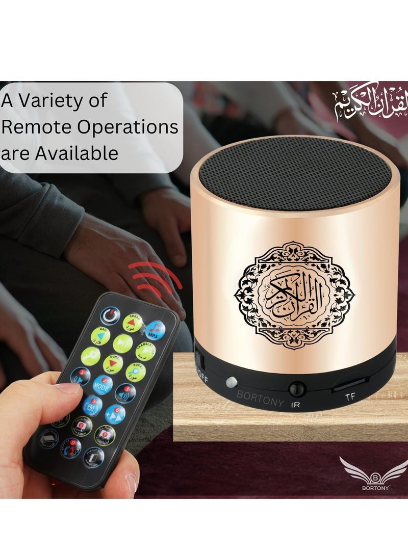 SQ200 Portable Bluetooth Quran Speaker – 8GB MP3 Player with Remote Control, FM Radio, and Quran Translation (Golden) - Image 5