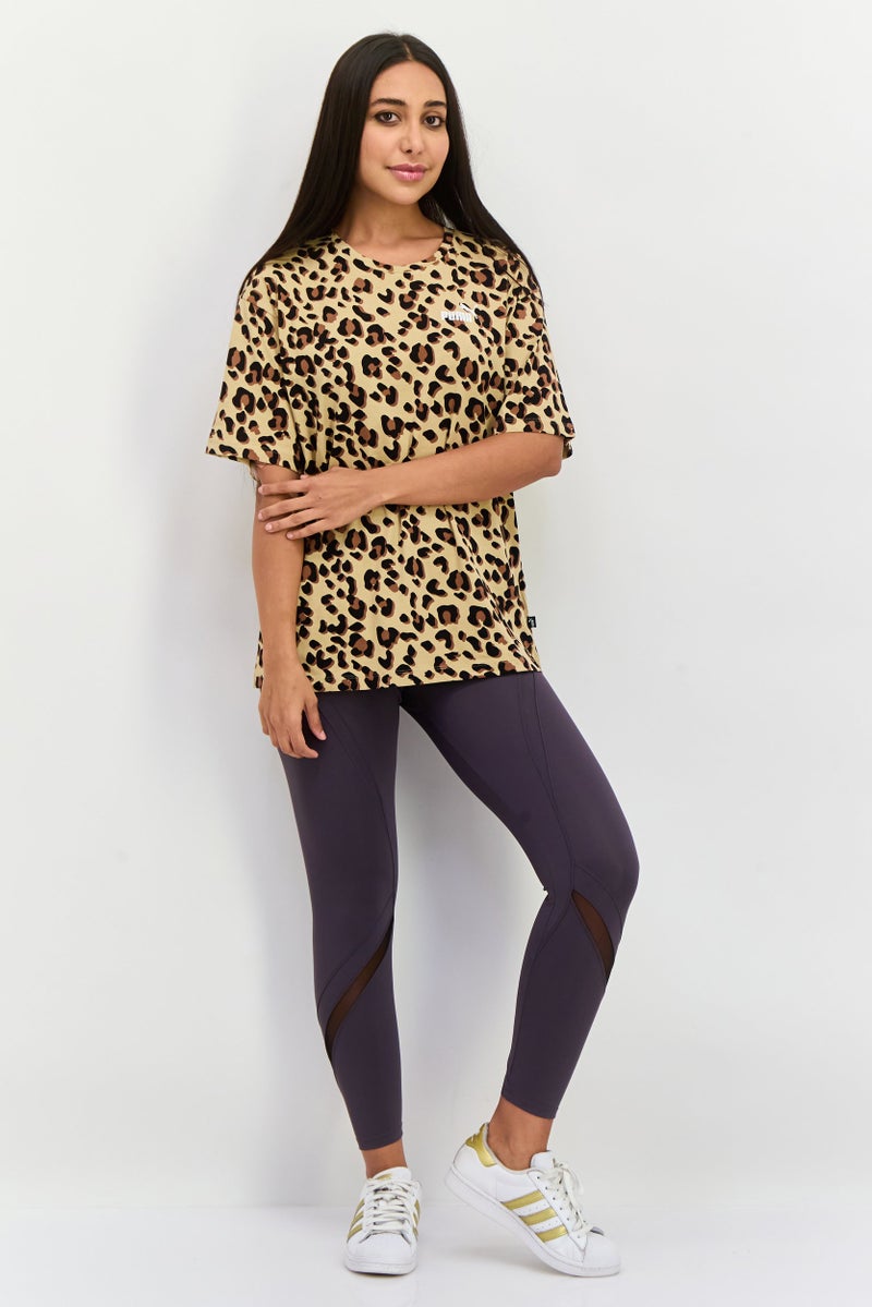 PUMA تي شيرت نسائي بأكمام قصيرة ومقاس مريح، لون تان كومبو - Image 4