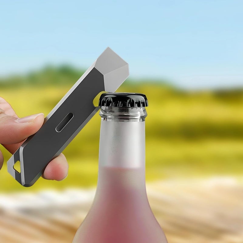 Portable 3.6 In Titanium Pry Tool With Bottle Opener And Keyhole Attachment - Image 4