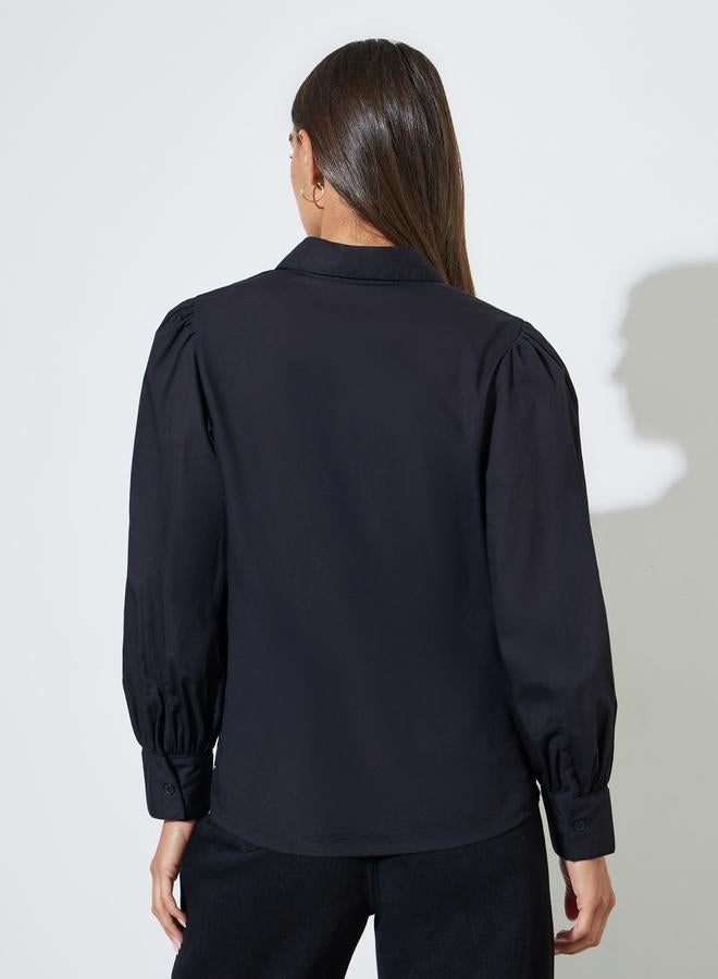 Styli Black Solid Puff Long Sleeves Regular Fit Shirt - Image 4