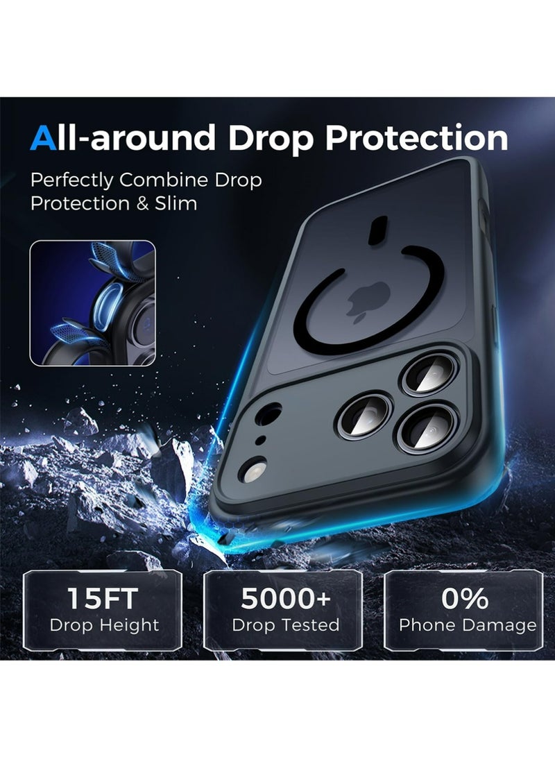 PULUZ Magnetic for iPhone 17 Pro Max Case, with Privacy Screen Protectors X2, [Camera Protection] [15FT Military Drop Protection] Translucent Matte Back Slim Shockproof Phone Cover, Black - Image 4