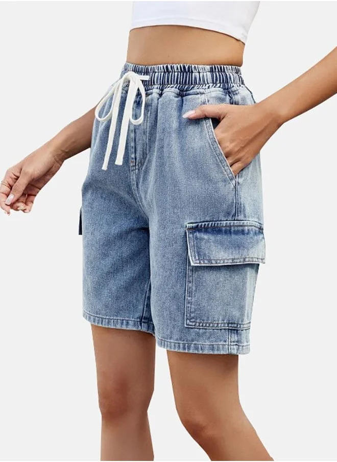 يونيكي Blue Solid Denim Shorts