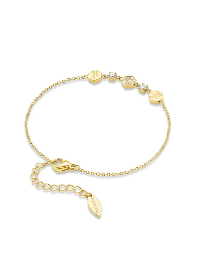 POLICE Charmed Gold-Plated with Hexagon Cube Charms and Dazzling Crystals Bracelet for Women