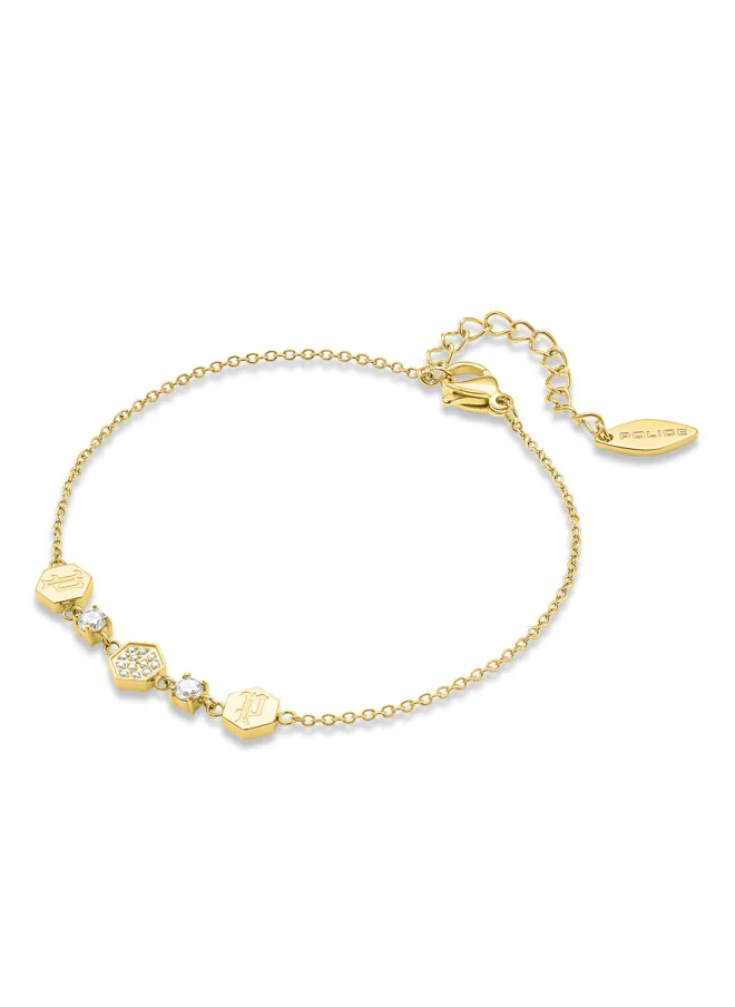 بوليس POLICE Charmed Bracelet - Gold-Plated with Hexagon Cube Charms and Dazzling Crystals, Sleek and Playful Design