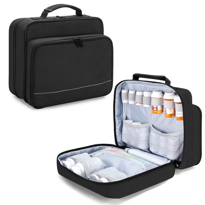 Damero Pill Bottle Organizer, Medicine Bottles Storage Bag Medication Travel Carrying Case for Pill Organizer, Vitamins, Medical Supplements, Black, Patent Design - Image 1
