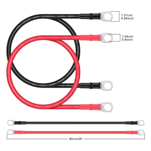 iGreely Battery Cable - iGreely 8 AWG 8 Gauge Wire Made with Tinned Copper Wire Battery Power Inverter Cables with Terminals for Solar Panel Trolling Motor Automotive Motorcycle RV Marine Boat 2ft/60cm - Image 3
