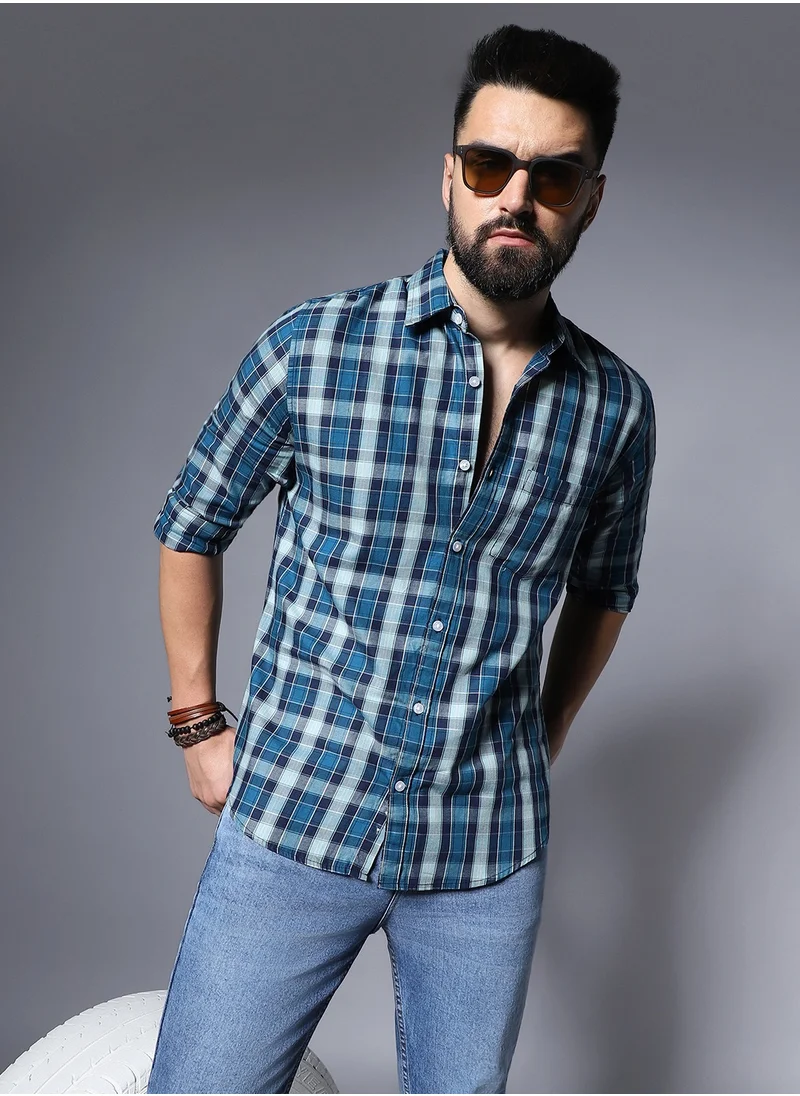 هاي ستار Regular Fit Blue Shirt for Men