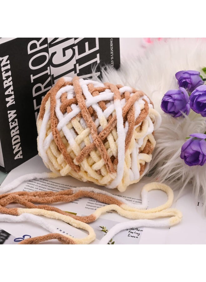 مايل ميلو خيوط صوف للحياكة 160غ × 2 متعدد الألوان، خيوط كروشيه ناعمة مكتنزة للمشاريع اليدوية باللون （​بني - أصفر فاتح - أبيض​​） - Image 5