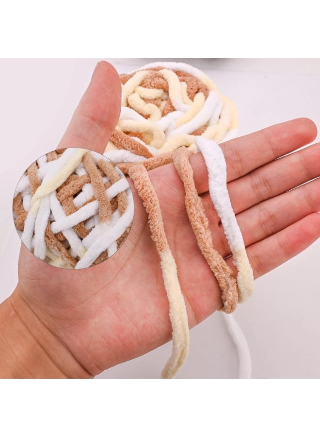 مايل ميلو خيوط صوف للحياكة 160غ × 2 متعدد الألوان، خيوط كروشيه ناعمة مكتنزة للمشاريع اليدوية باللون （​بني - أصفر فاتح - أبيض​​） - Image 4