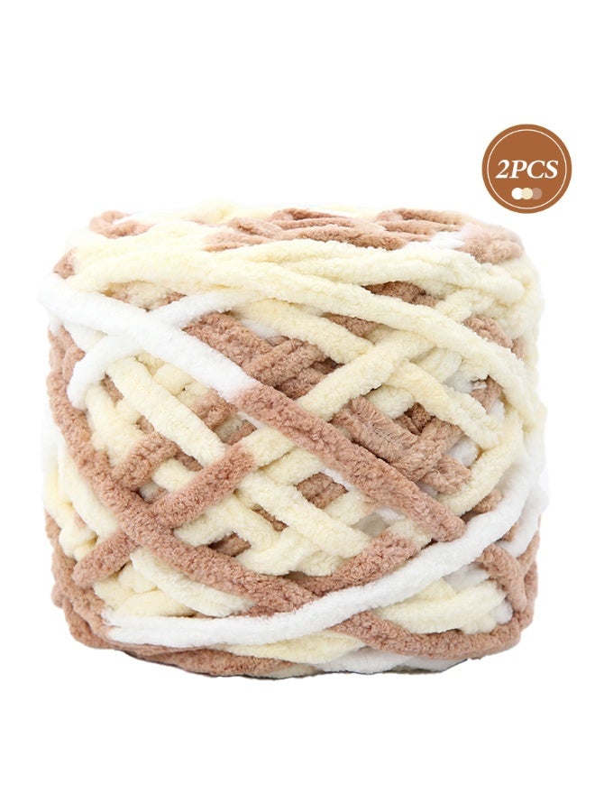 مايل ميلو خيوط صوف للحياكة 160غ × 2 متعدد الألوان، خيوط كروشيه ناعمة مكتنزة للمشاريع اليدوية باللون （​بني - أصفر فاتح - أبيض​​） - Image 1