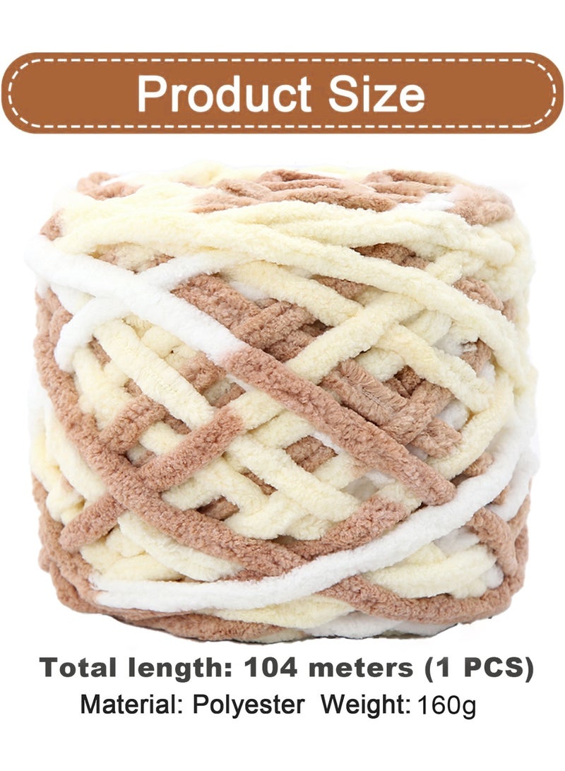 مايل ميلو خيوط صوف للحياكة 160غ × 2 متعدد الألوان، خيوط كروشيه ناعمة مكتنزة للمشاريع اليدوية باللون （​بني - أصفر فاتح - أبيض​​） - Image 2