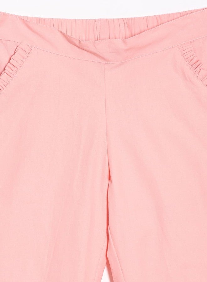Allen Solly Girls Peach Solid Contemporary Fit Trousers - Image 3