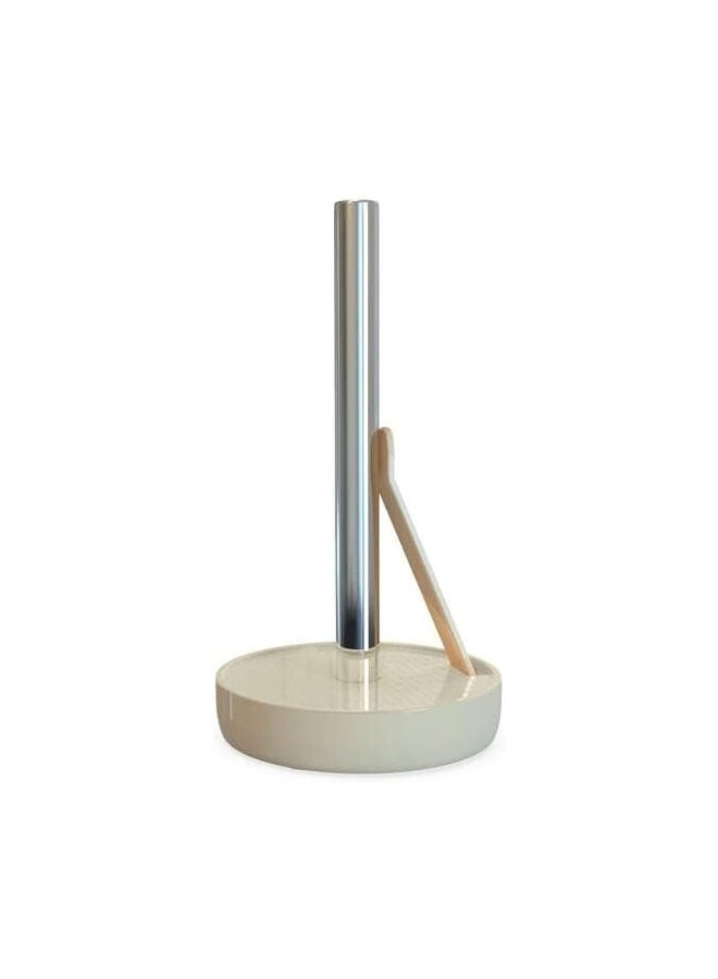Primanova Countertop Paper Towel Holder – Stainless Steel Upright Roll Stand with Weighted Plastic Base, Fits Standard & Jumbo Kitchen Rolls (Beige) - Image 1