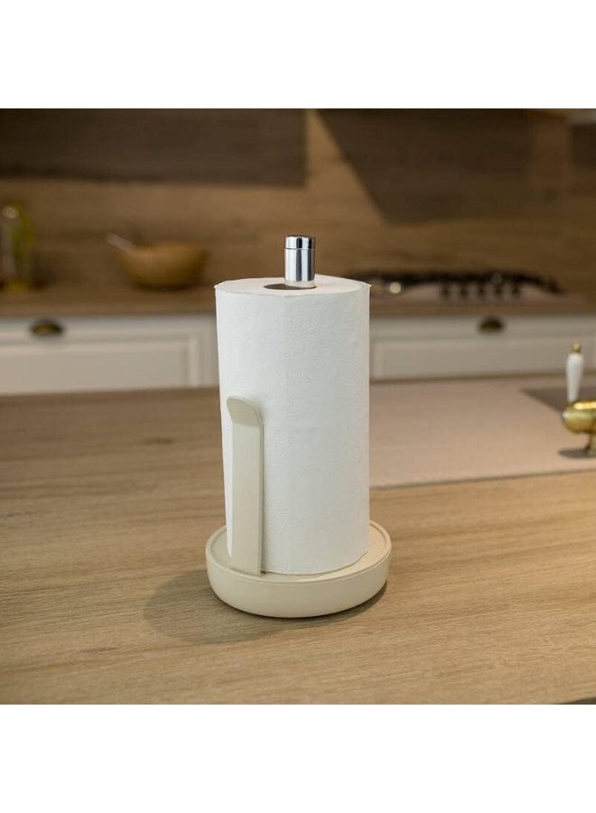 Primanova Countertop Paper Towel Holder – Stainless Steel Upright Roll Stand with Weighted Plastic Base, Fits Standard & Jumbo Kitchen Rolls (Beige) - Image 2