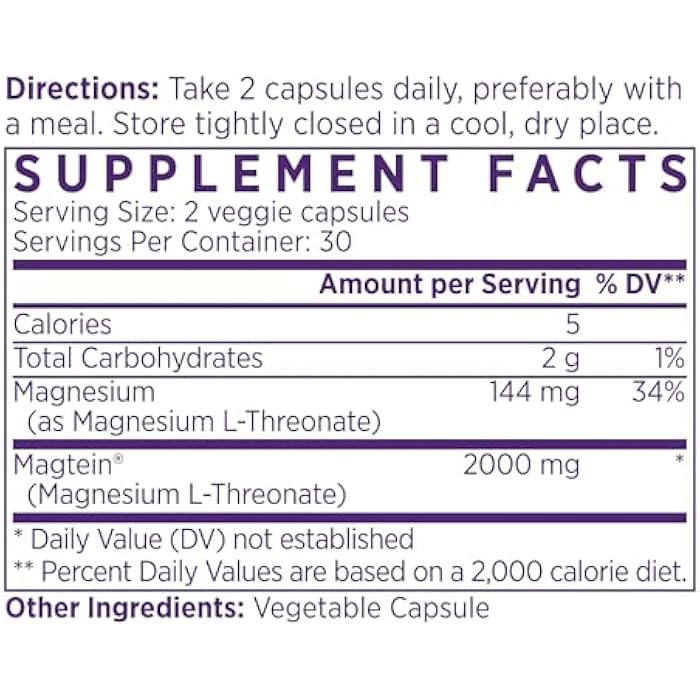 NAOMI Magnesium L-Threonate with 2,000mg Patented Magtein®, High Absorption Elemental Magnesium, Memory Supplement - Brain Health, Focus, Nerve Support, Heart Health, Natural Sleep Aid, 60 Veggie Caps - Image 2