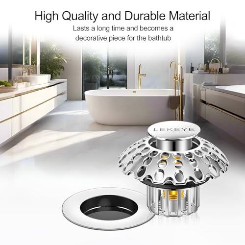 LEKEYE Tub Stopper | Shower Drain Hair Catcher | Bathroom Bathtub Plug | Pop Up Bathtub Drain Stopper for 1-1/2" to 1-3/4" Bath Drain Hole - Image 2