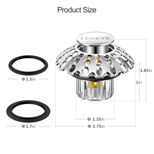 LEKEYE Tub Stopper | Shower Drain Hair Catcher | Bathroom Bathtub Plug | Pop Up Bathtub Drain Stopper for 1-1/2" to 1-3/4" Bath Drain Hole - Image 3