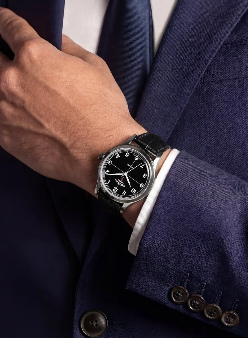 Rotary  Men's 1895 Automatic Watch, 40 mm, Black Dial, Black Leather Strap for Men | Best Price UAE