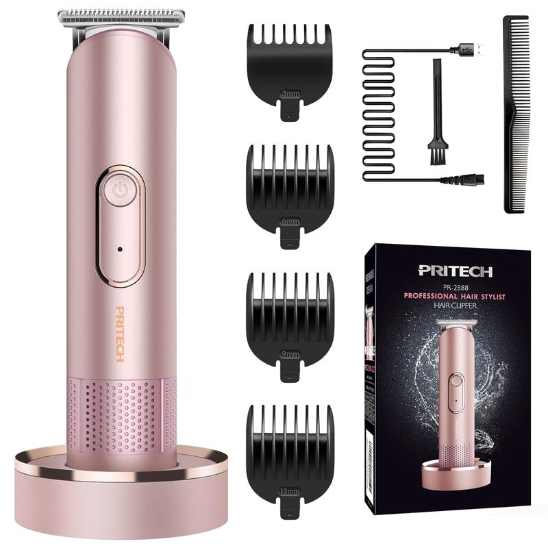 pritech Bikini Trimmer for Women - Rechargeable Pubic Hair Trimmer for Sensitive Skin, Wet & Dry Use, Pain-Free Electric Razor&Shaver with Standing Recharge Dock, Ideal Gift for Women, Rose Gold - Image 1