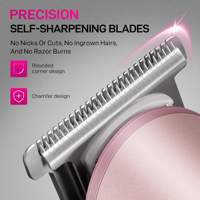 pritech Bikini Trimmer for Women - Rechargeable Pubic Hair Trimmer for Sensitive Skin, Wet & Dry Use, Pain-Free Electric Razor&Shaver with Standing Recharge Dock, Ideal Gift for Women, Rose Gold - Image 2