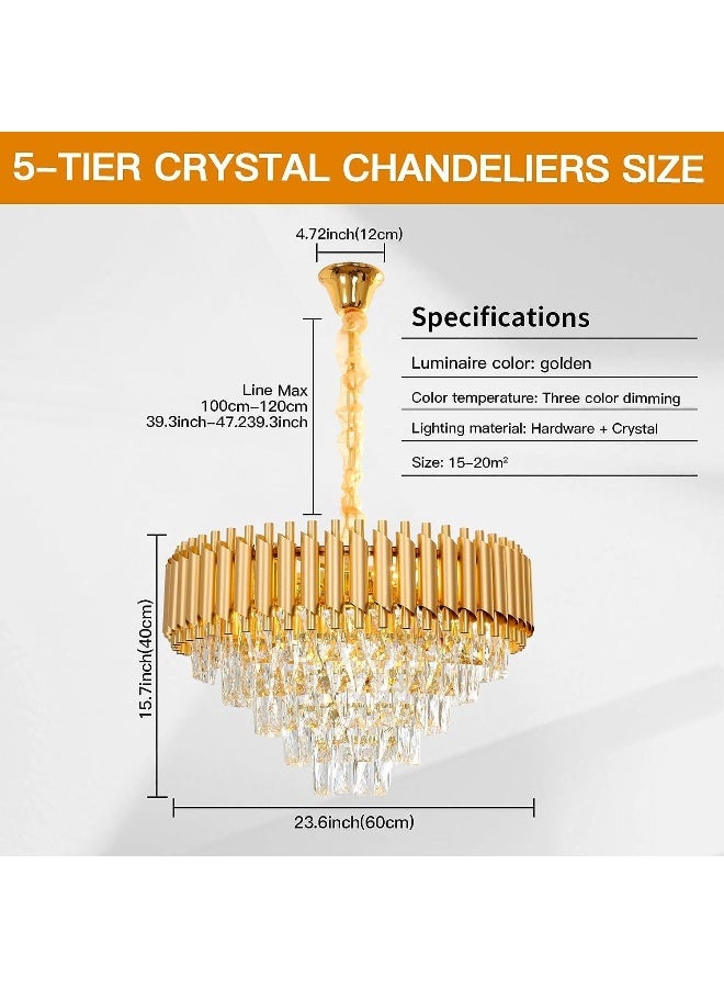 Luxury Crystal Chandelier Living Room, Dia 60Cm Gold Modern Crystal Chandelier Lamp, Round Crystal Chandelier Light For Dining Room, Hotel Hall Art Decor  - Image 3