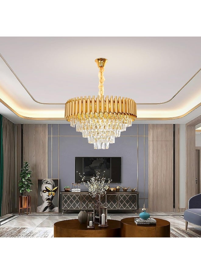 Luxury Crystal Chandelier Living Room, Dia 60Cm Gold Modern Crystal Chandelier Lamp, Round Crystal Chandelier Light For Dining Room, Hotel Hall Art Decor  - Image 1