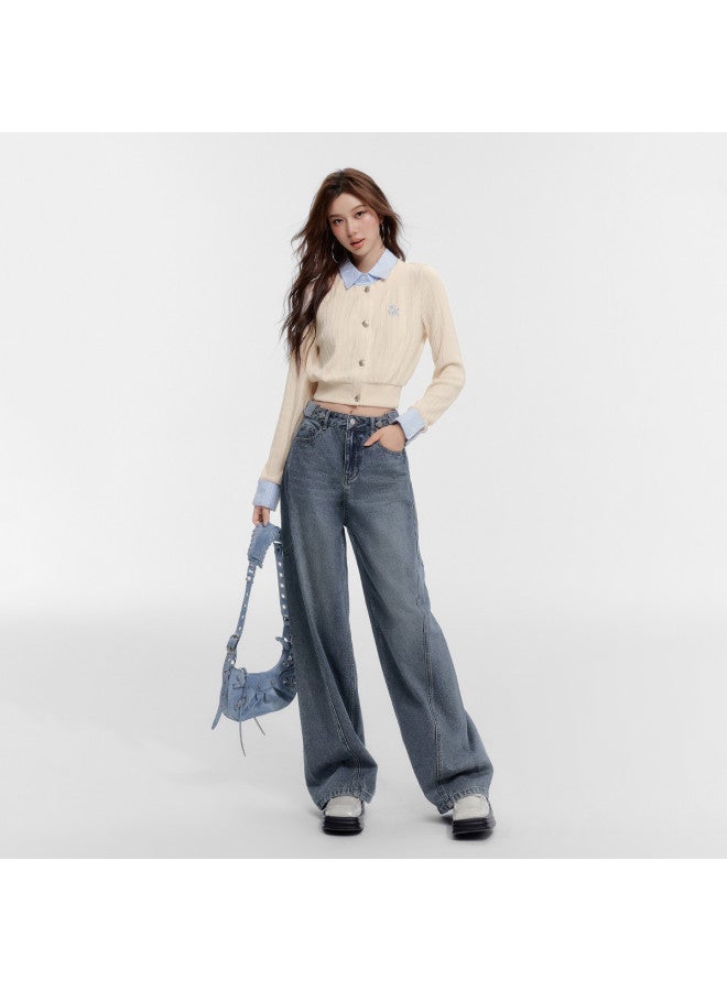 EPTISON False Two-Piece Knitted Sweater Women'S Autumn Retro Academic Style Color-Block Shirt Collar Short Waist-Tucking Top - Image 4