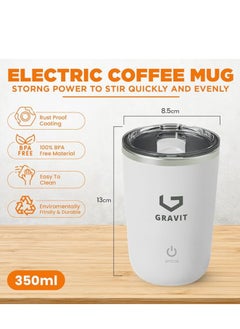 Gravit Automatic Stirring Mug 350ml - Rechargeable Electric Mixing Cup for Coffee, Milk, Cocoa - Stainless Steel Self-Stirring Cup - Anti-Rust Rotating Cup, Ideal for Home, Office, and Travel (White)  - Image 5