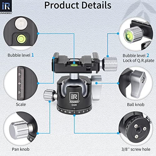INNOREL D28 28mm Low Profile Tripod Ball Head Professional All Metal CNC 360° Panoramic Camera Tripod Head for Monopod,DSLR Cameras,Camcorder,DV with 1/4" Arca Swiss Quick Release Plate Load 22lb/10kg - Image 5