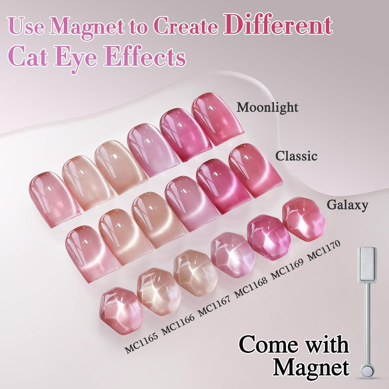 Double Rhythm 6 Colors Cat Eye Gel Polish Set Shimmer Glitter with Magnet Holographic Reflective Magnetic UV Nail Art Kit (6-Kit-49) - Image 2