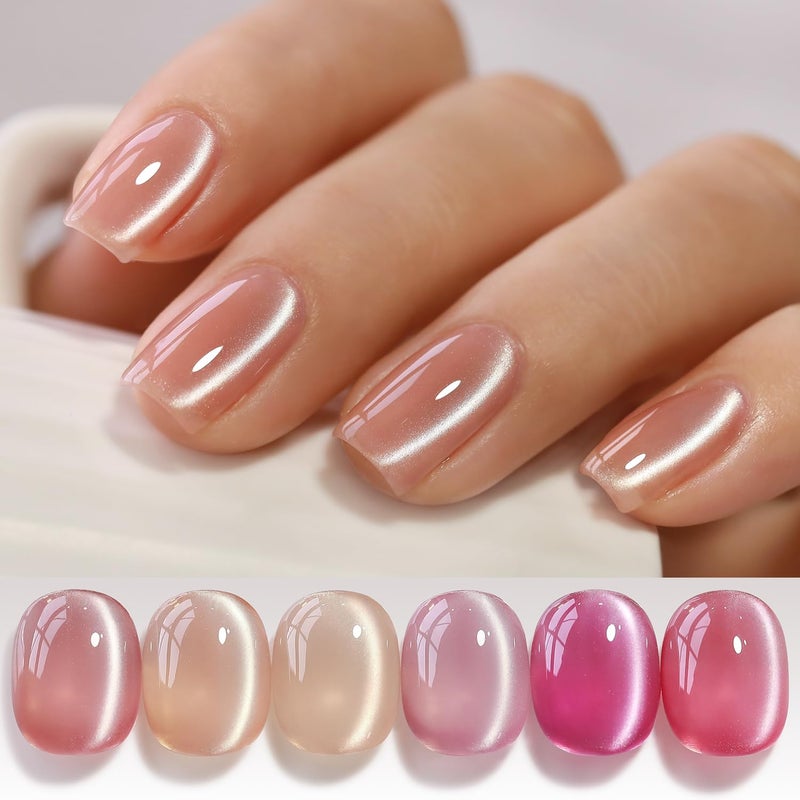 Double Rhythm 6 Colors Cat Eye Gel Polish Set Shimmer Glitter with Magnet Holographic Reflective Magnetic UV Nail Art Kit (6-Kit-49) - Image 1