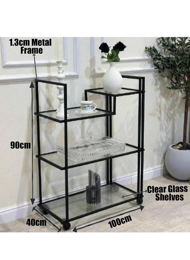 HOME TASTE Hometaste Elegant 4Tier Metal Frame Serving Trolley With Lockable Wheels Versatile 1.3Cm Thick Metal Bar Cart And Kitchen Organizer For Restaurants, Bars, Hotels, And Homes Big  - Image 2