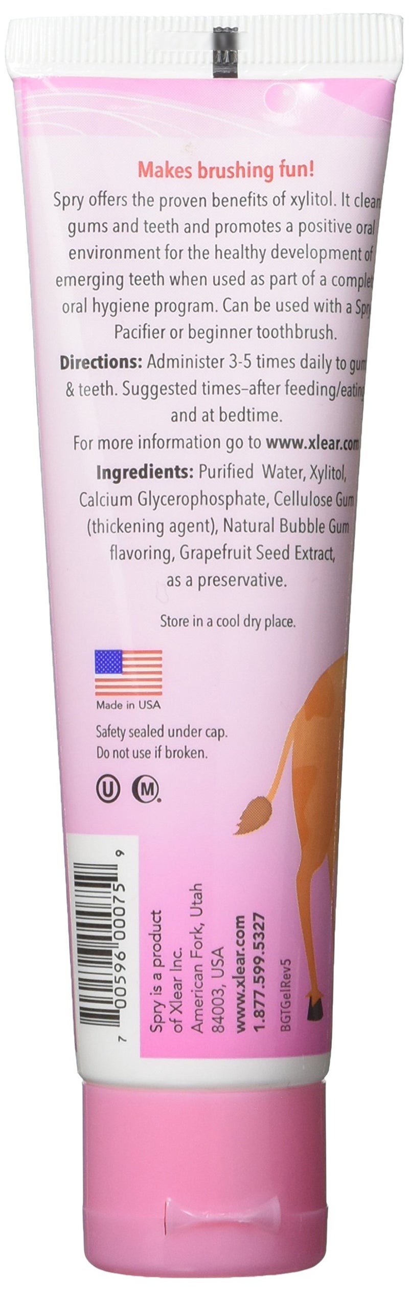 Spry Natural Xylitol Toothpaste for Baby, Toddler and Kids Age 3 Months and Up - Fluoride Free Tooth Gel, Tasty, Support Development of Emerging Teeth, Bubble Gum 2 Fl Oz (Pack of 3) - Image 2