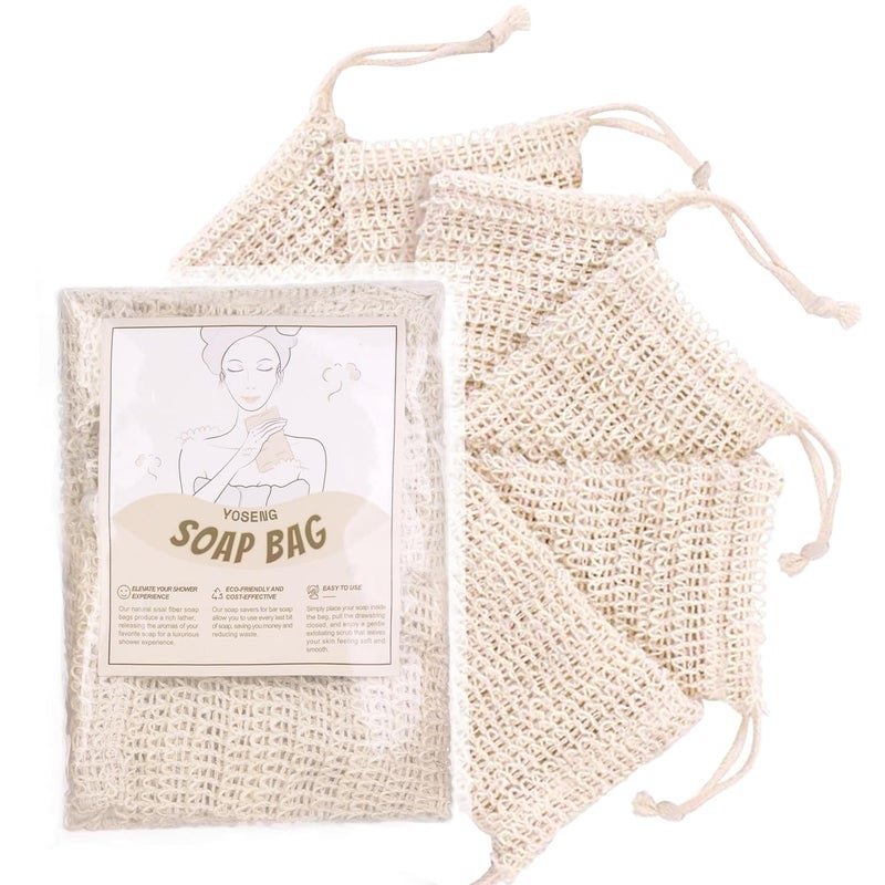6 Pack Soap Exfoliating Bag Natural Soap Saver,Soap Savers for Bar Soap,Natural Sisal Fiber Soap Bags for Foaming and Drying The Soap,Organic Soap Bag for Shower Bath