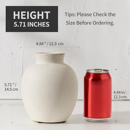 SIDUCAL Spotted Ceramic Modern Style Vase, 5.7 Inch Rustic Farmhouse Boho Vase for Home Decor, Terracotta for Table, Living Room, Wedding, Mantel Decoration, Speckled White - Image 4