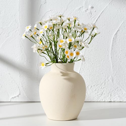 SIDUCAL Spotted Ceramic Modern Style Vase, 5.7 Inch Rustic Farmhouse Boho Vase for Home Decor, Terracotta for Table, Living Room, Wedding, Mantel Decoration, Speckled White - Image 3