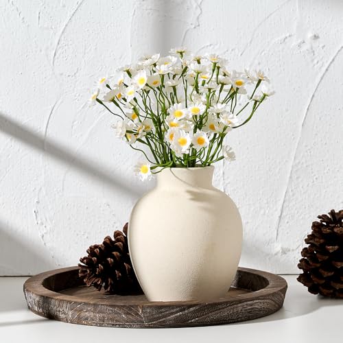 SIDUCAL Spotted Ceramic Modern Style Vase, 5.7 Inch Rustic Farmhouse Boho Vase for Home Decor, Terracotta for Table, Living Room, Wedding, Mantel Decoration, Speckled White - Image 5