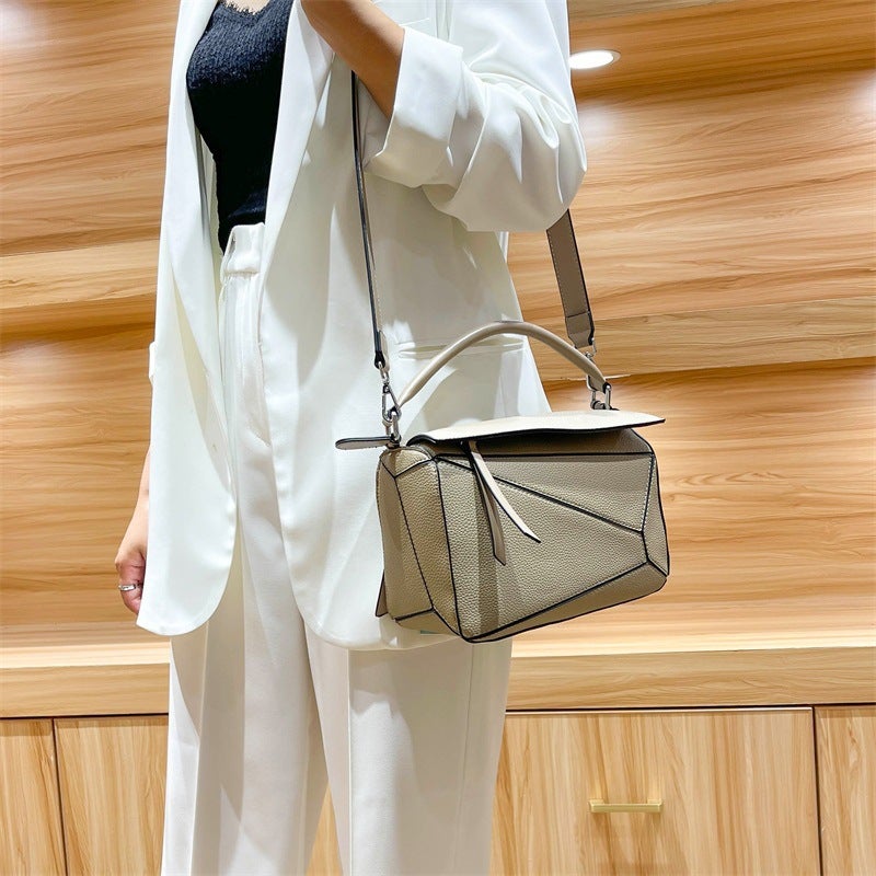 Bag Women'S 2024 Spring And Armitage Soft Leather Geometric Bag Stitching Women'S Bag Crossbody Portable Large Bag Pillow Bag - Image 5